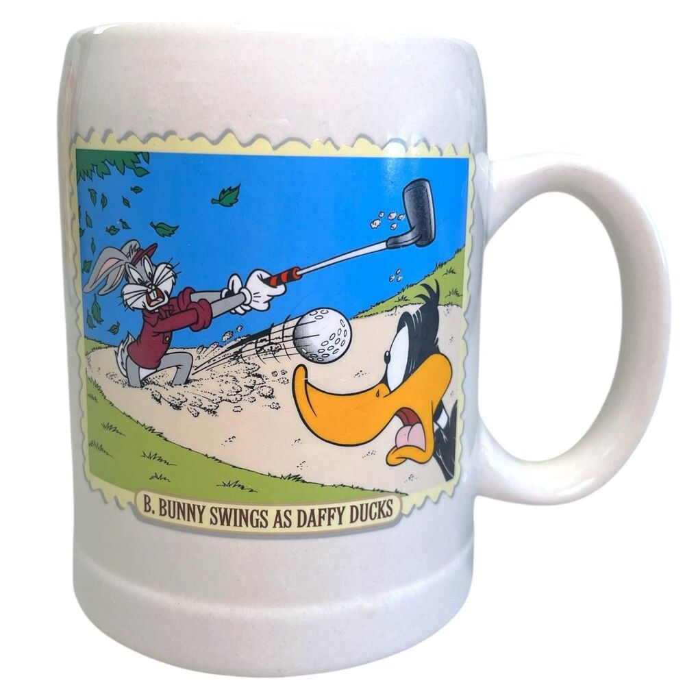 Vintage 1997 Warner Bros‎ Studio Store Bugs Bunny & Daffy Duck Golf Coffee Mug